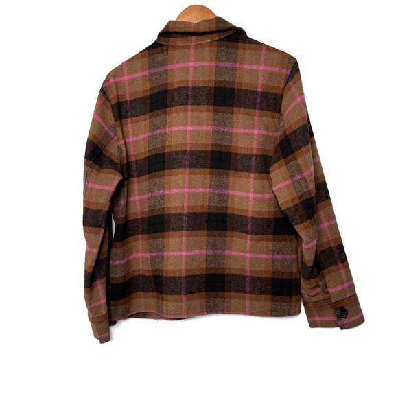 BB Dakota Steve Madden Plaid Shacket Jacket Women Size L Brown Pink Button Front - Picture 14 of 16
